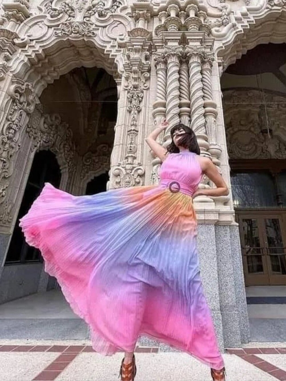Rococo Sand Emi Pleat Dress Ombre Pleated Halter Maxi